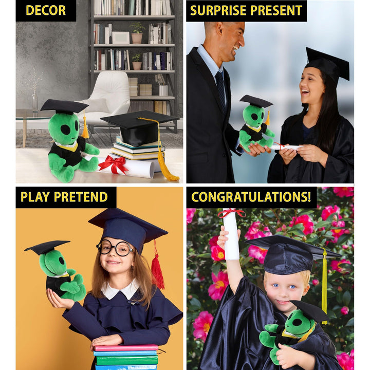 Green Alien Graduation Plush Toy with Gown and Cap 6 Inches Black