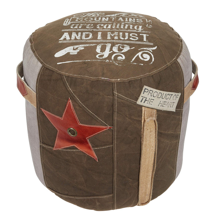 Round Retro Canvas Stool Seat Small Bean Bag Style 17 X 19 Brown X 19round Solid Rustic Fabric