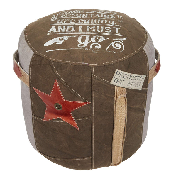 Round Retro Canvas Stool Seat Small Bean Bag Style 17 X 19 Brown X 19round Solid Rustic Fabric