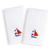 Kids Sailboat Embroidered White Turkish Cotton Hand Towels (Set of 2) Blue Red Novelty