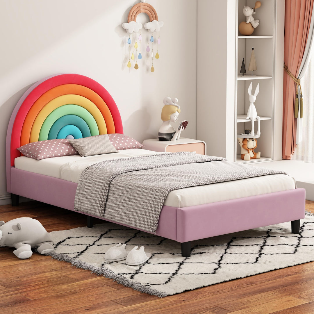 Twin Size Bed Kids Pink Mid-Century Modern Contemporary