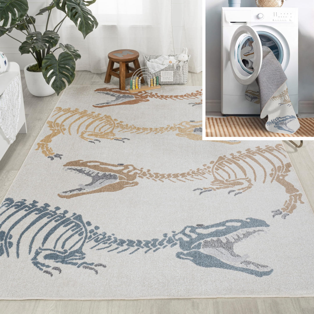 JONATHAN Y KDW103A-8 Kingdarr T-Rex Modern Kids Machine-Washable Indoor Area Rug,Bohemian,Casual,Coastal, Contemporary for Bedroom,Kitchen,Living Room,Nusery,Non Shedding,Easy-Washing, Cream, 8 X 10