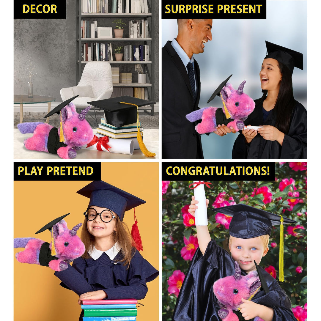 Monday Pink Unicorn Graduation Plush Toy with Gown and Cap 10.5 Inches