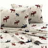 Girls Plaid Moose Off White Red Blue Sheet Queen Set Multi Color