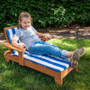 Kid's Wood Blue and White Cushion Outdoor Chaise Lounge Chair Brown