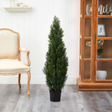 Nearly Natural 4FT Faux Cedar Tree, Outdoor Front Porch Décor, Faux Cedar Tree Pine Tree in Nursery Planter with UV Resistant Coating