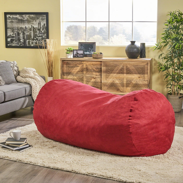 Comfortable Cylindrical Suede Bean Bag with Microfiber Red Modern