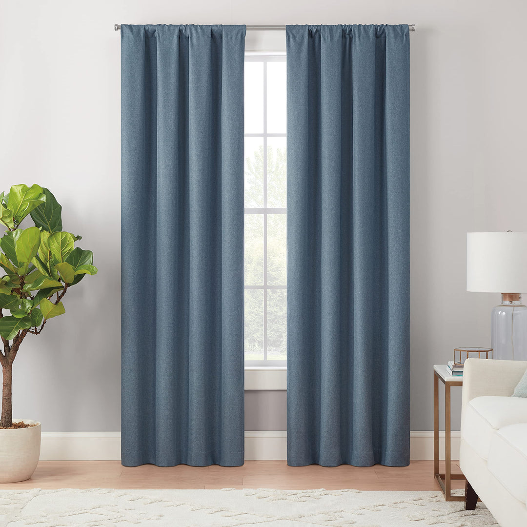 Eclipse Cannes Magnitech 100% Blackout Curtain, Rod Pocket Window Curtain Panel, Seamless Magnetic Closure for Bedroom, Living Room or Nursery, 63 in long x 40 in wide, (1 Panel), Denim Blue