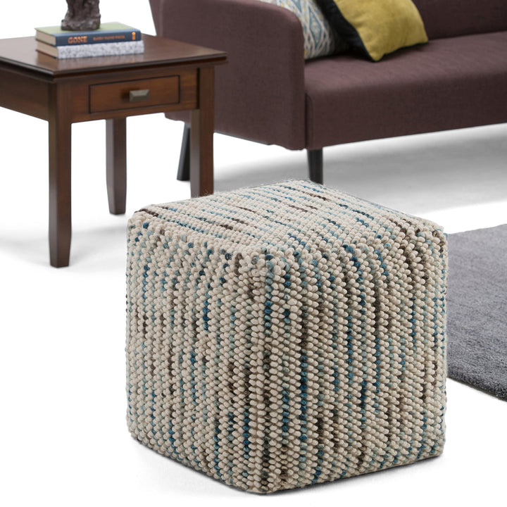 SIMPLIHOME Zoey 18 Inch Boho Cube Woven Pouf in Color Cotton