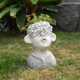 Grey Mgo Kissing Flower Child Bust Planter Mid-Century Modern Round