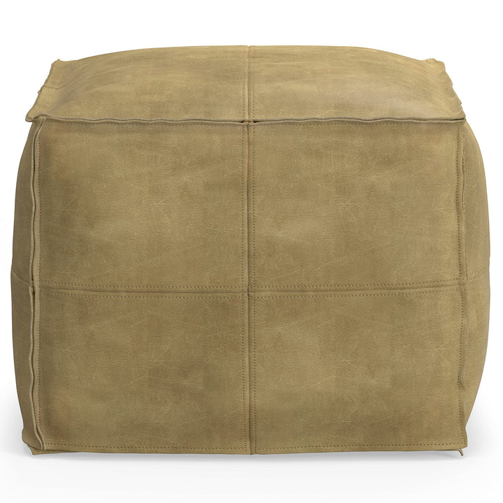 SIMPLIHOME Sheffield 18 Inch Boho Square Pouf in Distressed Sandcastle