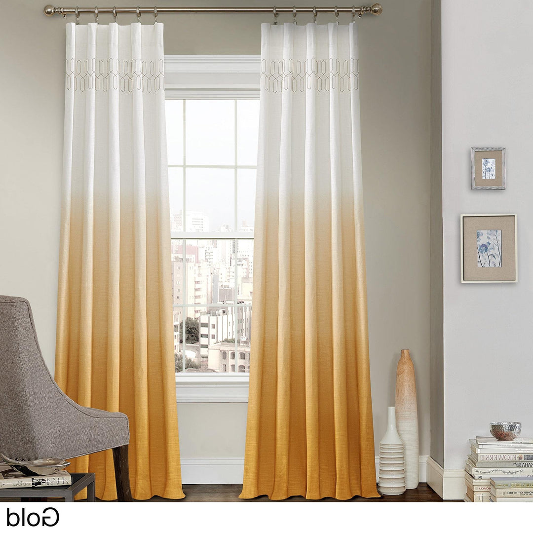 84 Inch Girls Gold Color Ombre Embroidered Curtain Single Panel