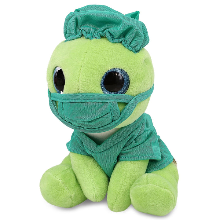 Large Green Sea Turtle Sparkle Eyes Doctor Plush with Uniform 10 Inches Polyester