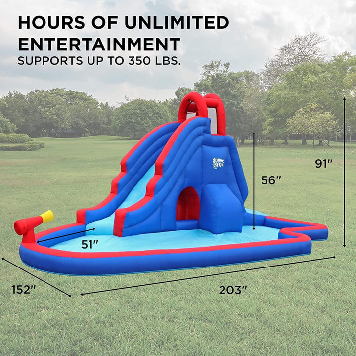 Slide 'N Spray nflatable Water Park Blow Up Pool with Air Pump Blue