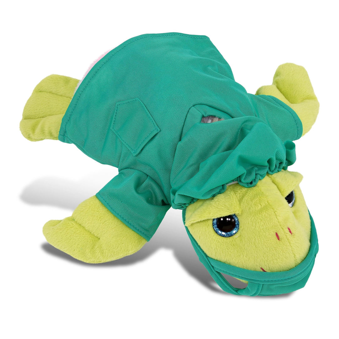 Rainbow Green Sea Turtle Doctor Plush W/Scrub Uniform and Cap 10 Inches Multi Color Polyester