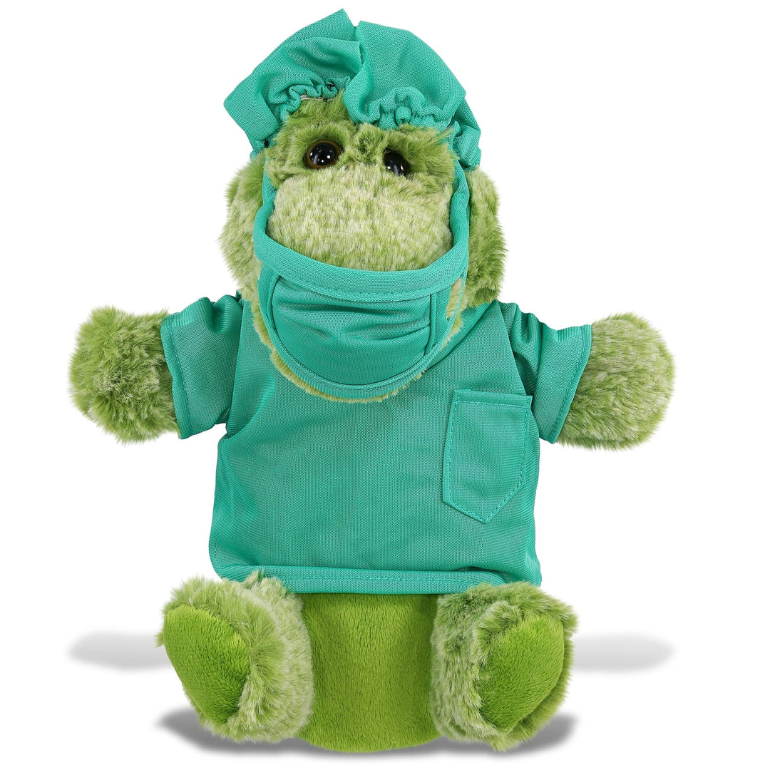 Alligator Doctor Plush Hand Puppet with Scrub Uniform and Cap 9 Inches Green Polyester