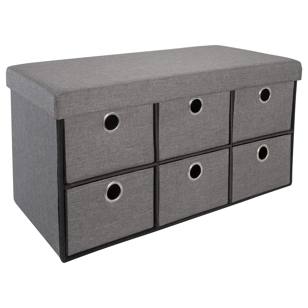 Simplify Grey 6 Drawer Collapsible Storage Ottoman Perfect for