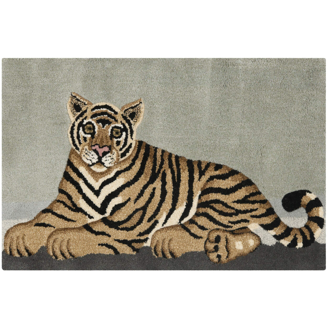 Handmade Wildlife Tiger Wool Rug - 2' X 3' Grey Animal Kids Tween Novelty Rectangle Contains Latex