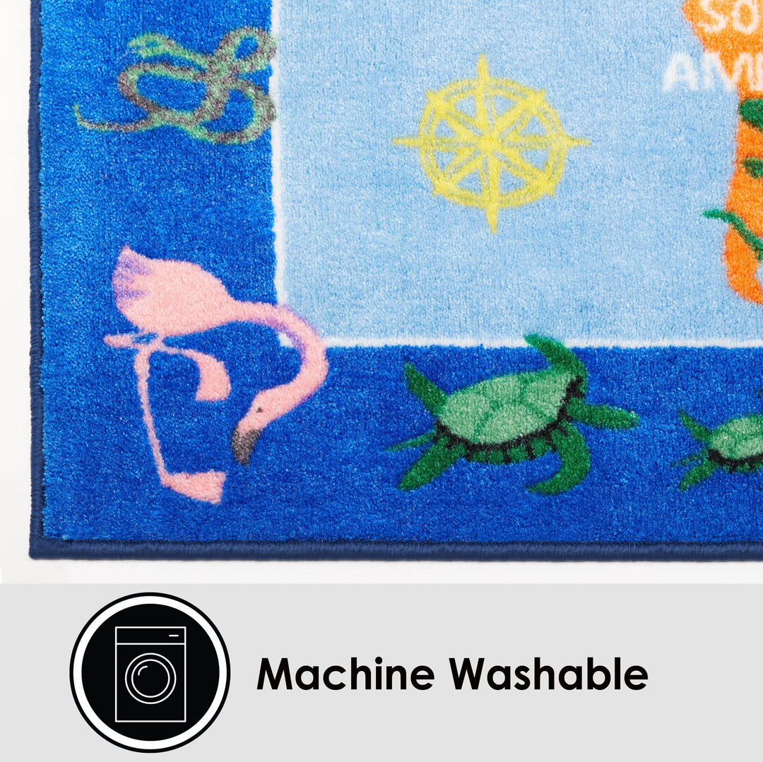 Eric Carle Elementary World Map Kids Machine Washable Area Rug