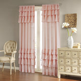 84 Inch Girls Salmon Pink Gypsy Window Curtain Single Panel, Light Pink Color Bohemian Ruffled Pattern Layered Overlapping Ruffles Gypsies Hippie Themed, Hippy Layers Solid, Kids Polyester