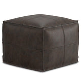 SIMPLIHOME Sheffield 18 Inch Wide Boho Square Pouf in Distressed Dark Brown Leather, for The Living Room, Bedroom and Kids Room