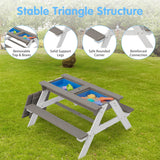 3-in-1 Kids Outdoor Wooden Picnic Table with Umbrella Grey Modern