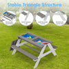 3-in-1 Kids Outdoor Wooden Picnic Table with Umbrella Grey Modern