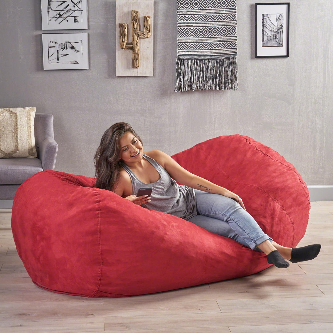 Comfortable Cylindrical Suede Bean Bag with Microfiber Red Modern