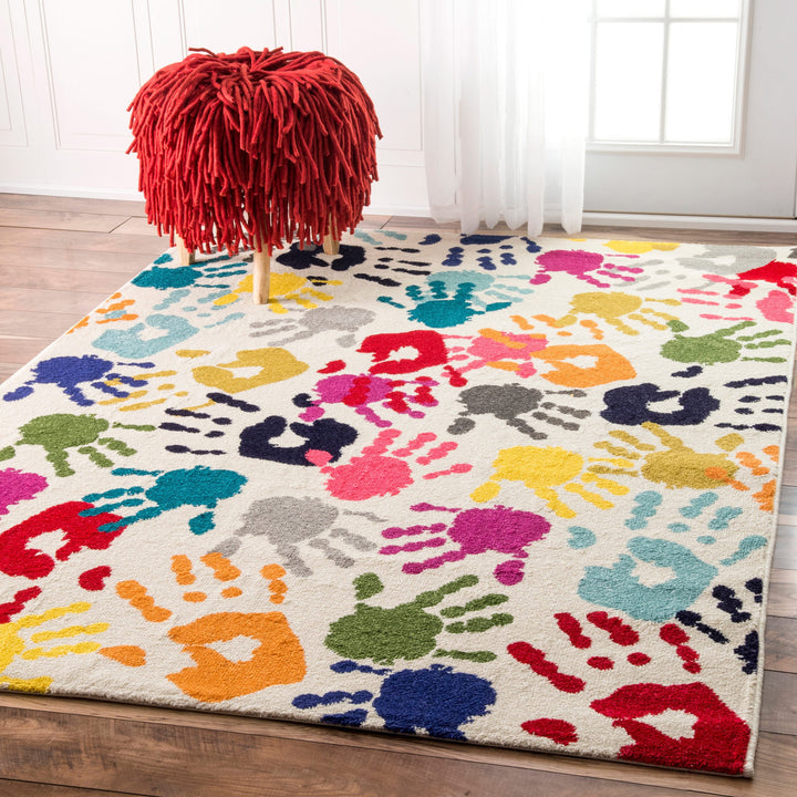 Kids Hand Print Pattern Area Rug Rectangle