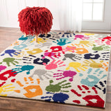 Kids Hand Print Pattern Area Rug Rectangle