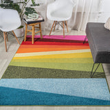 JONATHAN Y DZC101A-8 Prism Geometric Striped Indoor Area Rug, Kids & Novelty, Modern, Coastal, Bedroom, Kitchen, Living Room, Easy-Cleaning, Non-Shedding, 8 X 10, Orange/Green/Blue