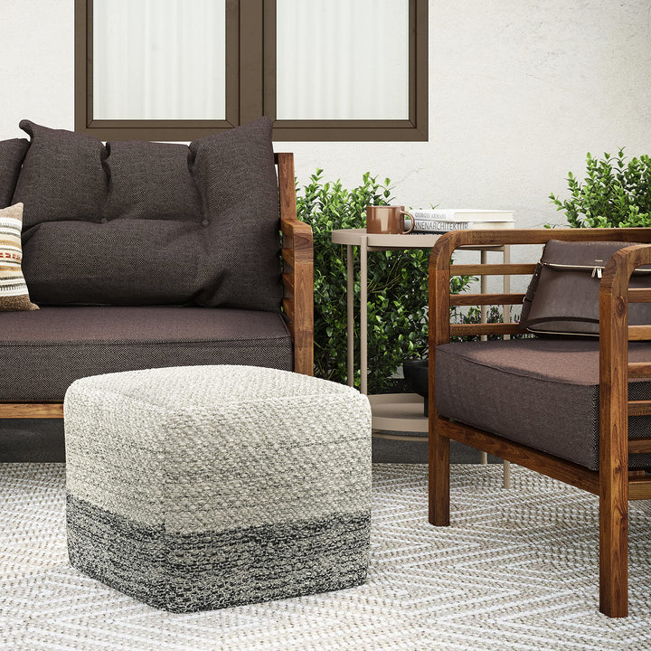 SIMPLIHOME Macie 18 Inch Boho Square Woven Outdoor/ Indoor Pouf in