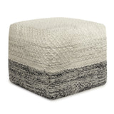 SIMPLIHOME Macie 18 Inch Boho Square Woven Outdoor/ Indoor Pouf in Grey and White Recycled PET Polyester, For the Living Room, Bedroom and Kids Room