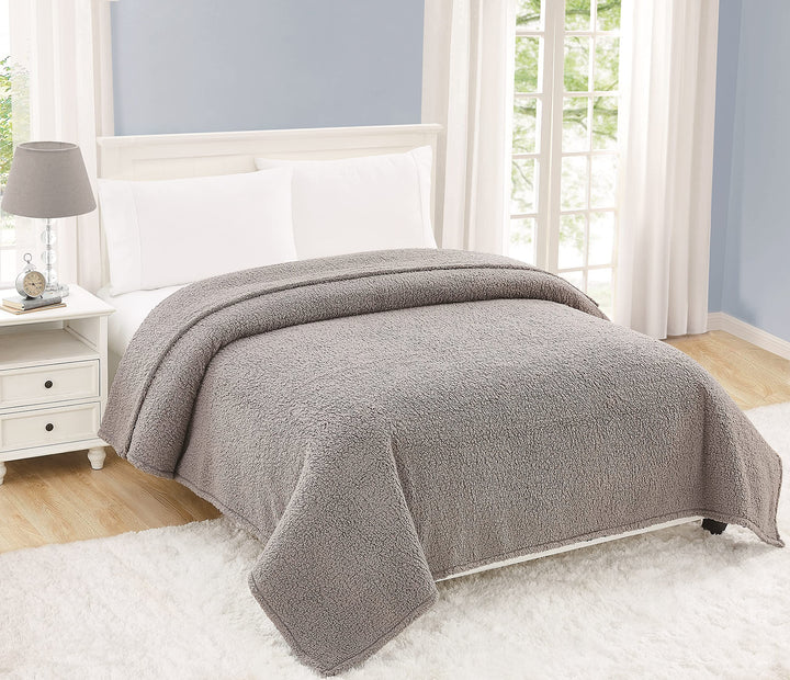 My World - Kids Cloud Sherpa Full/Queen Blanket - Extra Fluffy and Soft - Grey