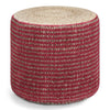 SIMPLIHOME Larissa Round Pouf, Footstool, Upholstered in Natural and Maroon Hand Braided Jute, for the Living Room, Bedroom and Kids Room, Boho Small Parcel