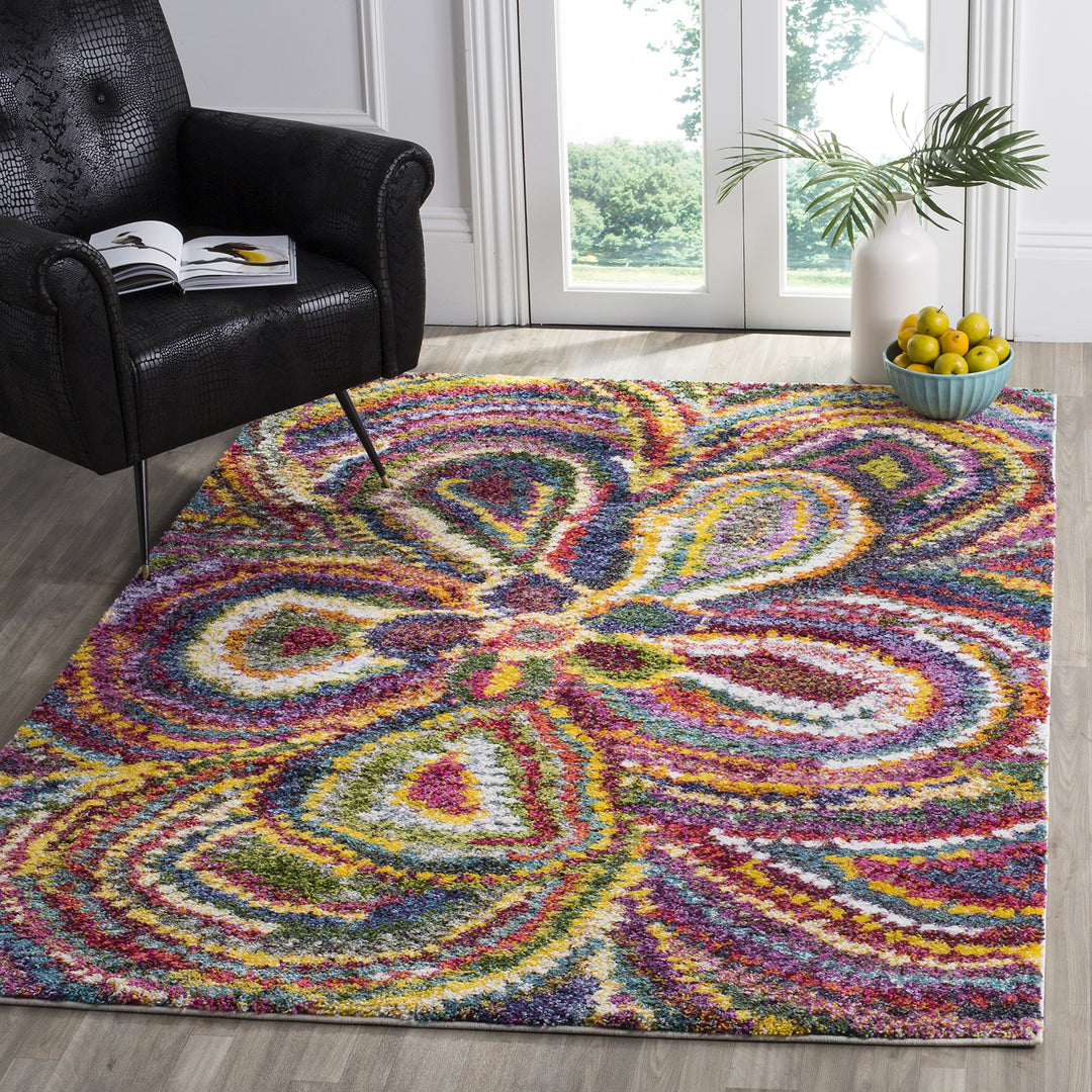 SAFAVIEH Fiesta Shag Collection 8' x 10' Multi FSG383M Modern Floral Non-Shedding Living Room Bedroom Dining Room Entryway Kids Area Rug