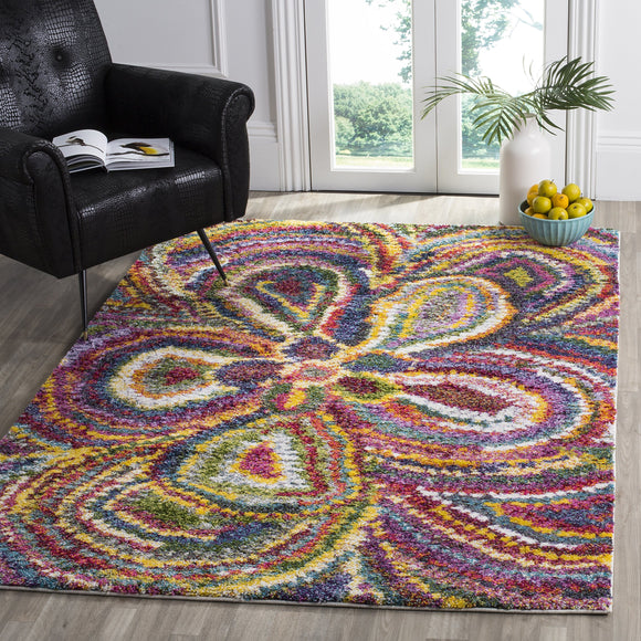 SAFAVIEH Fiesta Shag Collection 8' x 10' Multi FSG383M Modern Floral Non-Shedding Living Room Bedroom Dining Room Entryway Kids Area Rug