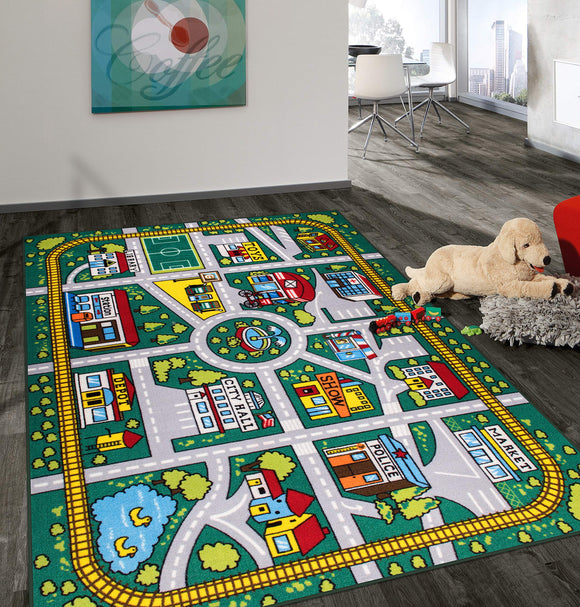 Rugshop Kids Educational Learning City Life Road Non Skid (Non Slip) Area Rug 3'3