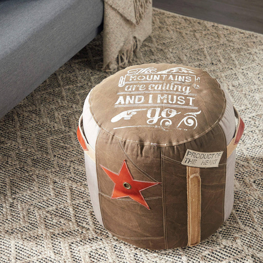 Round Retro Canvas Stool Seat Small Bean Bag Style 17 X 19 Brown X