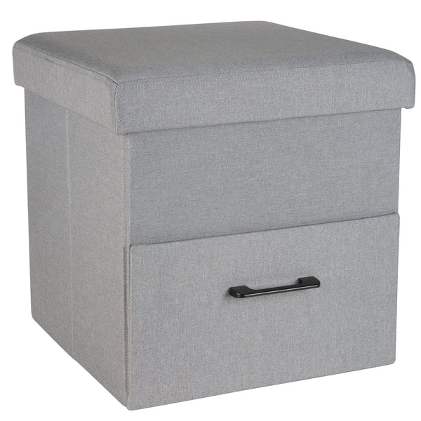 Simplify Collapsible Storage Ottoman with Drawer | Hidden Storage | Toys and Games Organization | Footrest | Seating | Perfect for Bedroom and Dorms | Grey