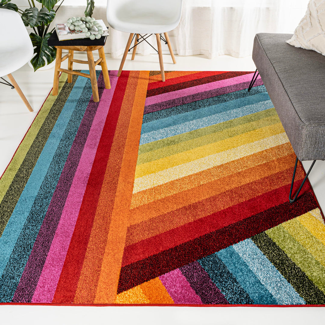 JONATHAN Y DZC102A-8 Retro Rainbow Contemporary Stripe Area Rug, Kids & Novelty, Casual, Geometric, Contemporary for Living Room, Dining Room, Bedroom, Kitchen, Multi, 8 X 10