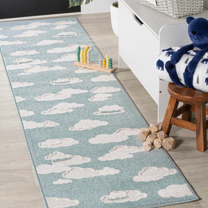 JONATHAN Y SCN105A-28 Hedwig High-Low Youth Cloud Scandi Rug Indoor/Outdoor Runner Rug, Kids, Modern, Cottage, Transitional for Bedroom,Kitchen,Living Room,Non Shedding,Easy-Washing, Blue, 2 X 8