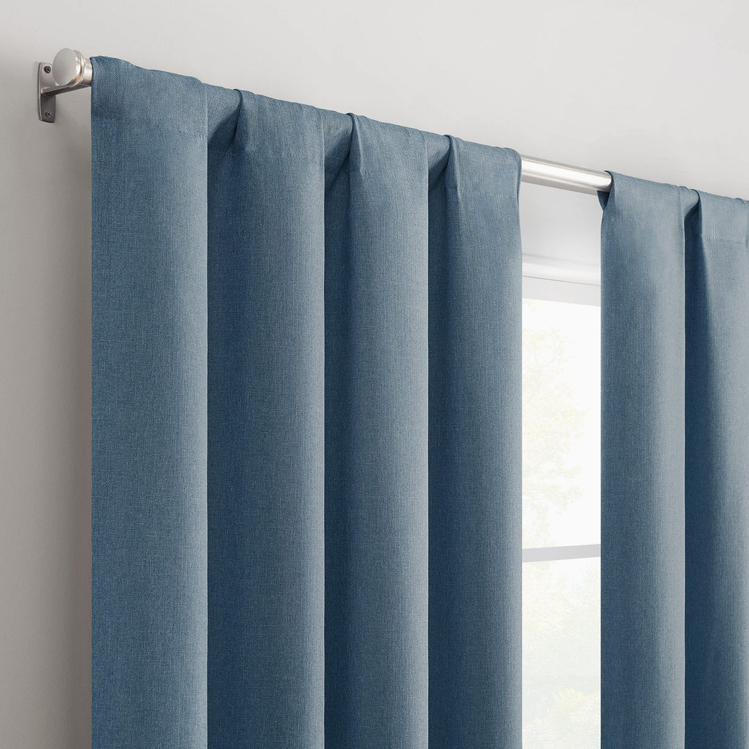 Eclipse Cannes Magnitech 100% Blackout Curtain, Rod Pocket Window Curtain Panel, Seamless Magnetic Closure for Bedroom, Living Room or Nursery, 63 in long x 40 in wide, (1 Panel), Denim Blue