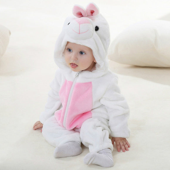 White Pink Rabbit Themed Baby Romper