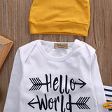 White Striped Hipster Hello World Baby Outift
