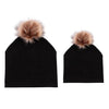 Fur Pom Pom Mom and Baby Matching Winter Hat Set