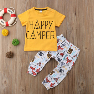 Yellow Forest Friends Happy Camper Baby Outfit