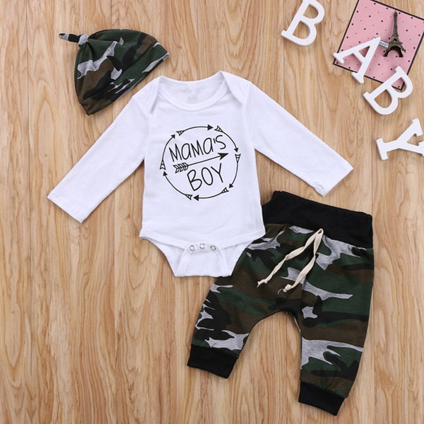 White Army Cute Saying Mama's Boy Baby Outfit