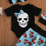 Black Blue Flower White Skull Baby Outfit