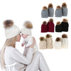 Fur Pom Pom Mom and Baby Matching Winter Hat Set